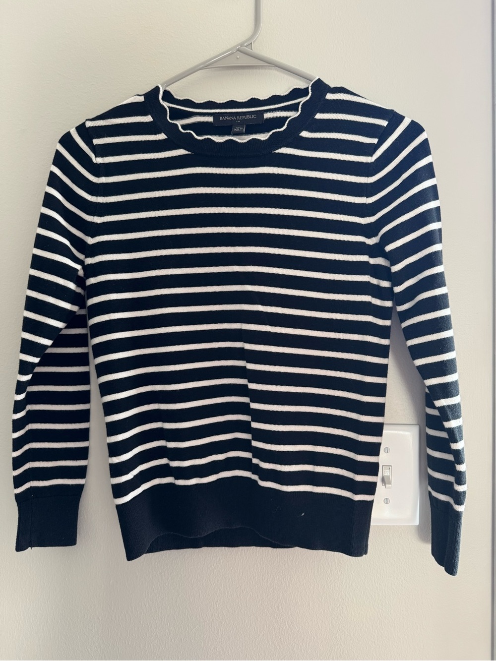 Banana Republic Navy and White Striped Crewneck Sweater